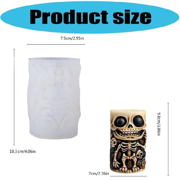 Skull Design Silicones Cylindrical Candle Mold Perfect For Halloween Decorations Kids Crafting And Artistic Creation