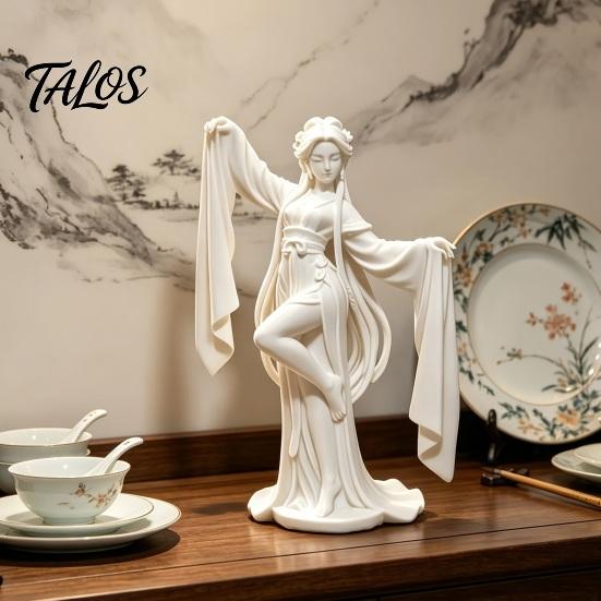 Fine Water Sleeve Dancer 3D Printed Ancient Chinese Ornament, Elegant Flowing Figurine, Artistic Tea Room Accents Traditional Oriental Aesthetic