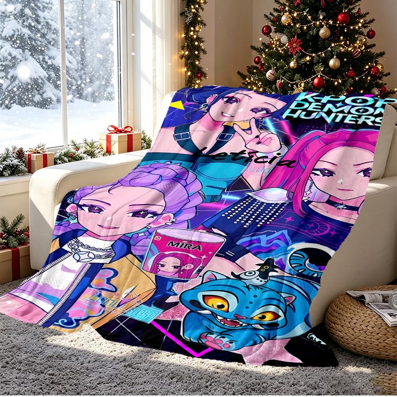 KPop Demon Hunters Pattern Blanket for Home Decoration, Bed, Sofa, Car Travel, Camping, Suitable for All Seasons, Birthday Christmas Gift