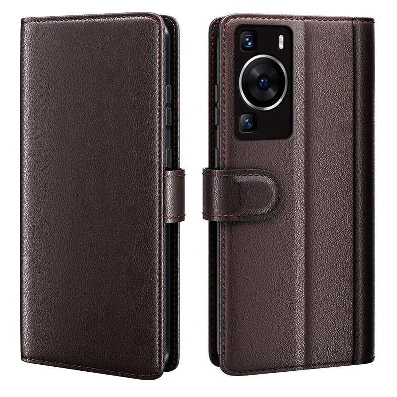 

For Huawei P60/P60 Pro Case Genuine Split Leather Phone Cover with Wallet Stand Brown