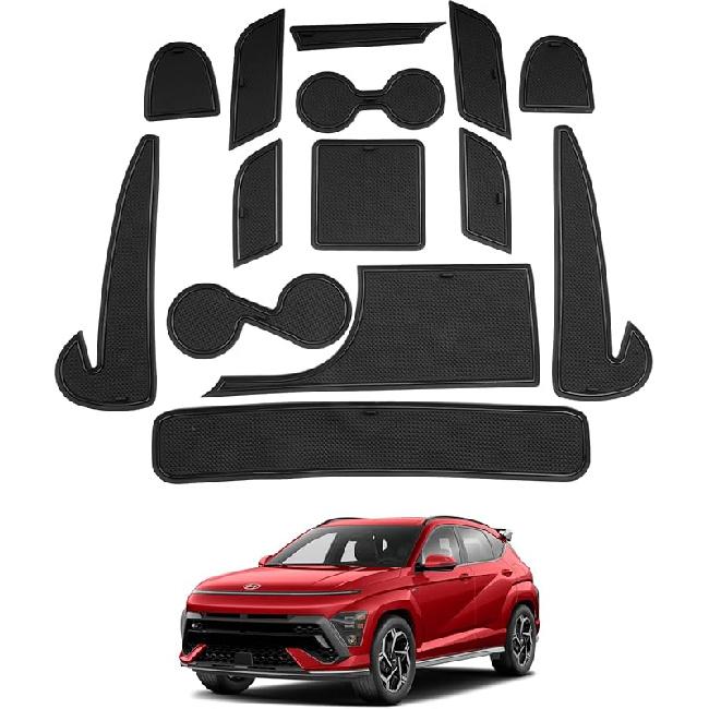SHAOHAO for 2025 2026 Hyundai Kona Accessories Center Console Mats Cup Holder Console Liners Mats 2024 2025 2026 Kona EV (SE/SEL/Limited) Car Door 2024-2026 Kona (SE/SEL) B