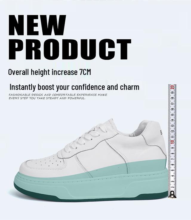 Men's 6cm Height-Increasing Breathable White Leather Sneakers