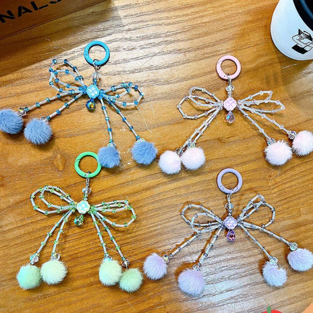 Acrylic Bowknot Plush Ball Pendant Anti Lost Sweet Girls Phone Strap  Birthday Kids Gift