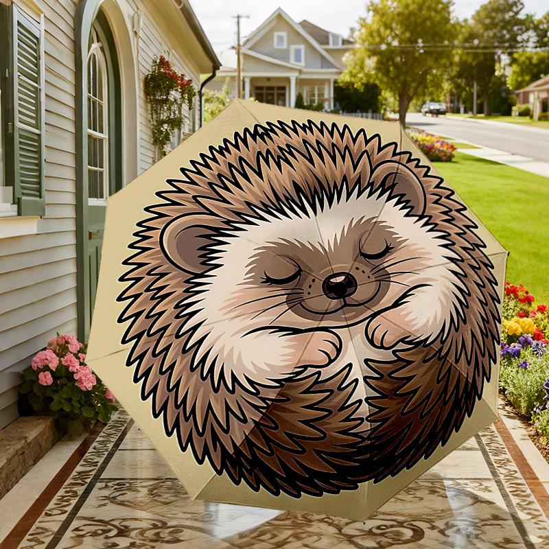 Adorable Hedgehog Print Umbrella: Automatic Opening & Closing, Outdoor Protection, Lightweight and Durable Travel Accessory 109