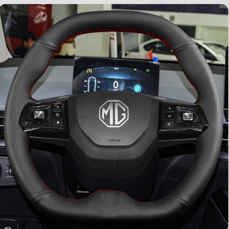 For MG Mulan   Hand-stitched Anti-Slip carbon fibre  leather suede Sporty style Car Steering Wheel Cover style 4