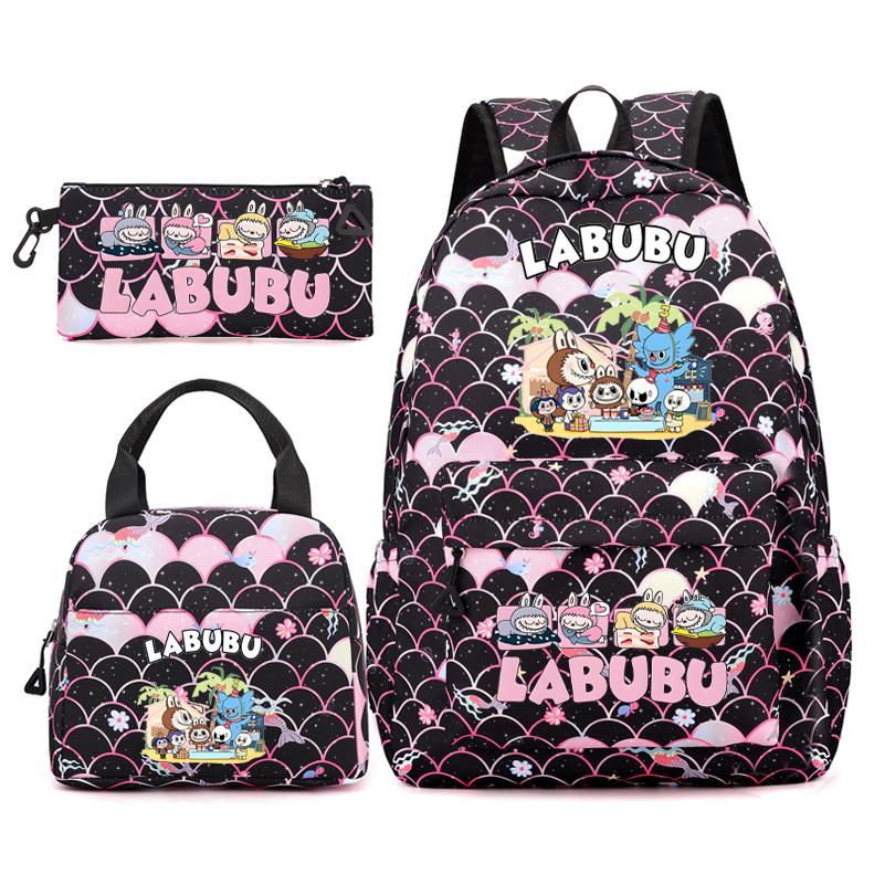 3Pcs/set Backpack for Girl School Teen Student Knapsack Women Rucksack with Lunch Bags Pencil Bag Fish Scale Style Bags