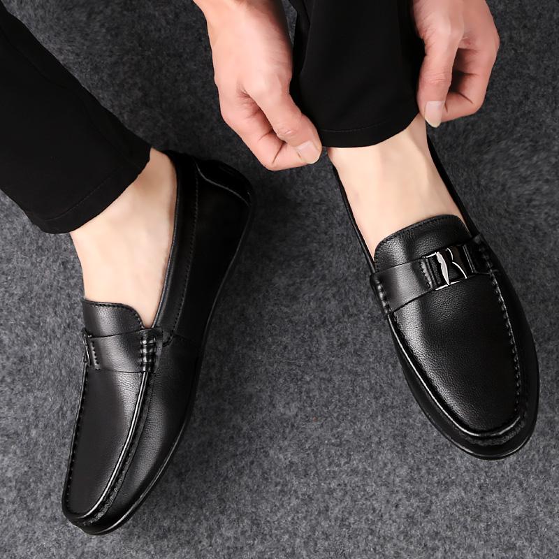 Fashion Fashion Brand Classic Black Business Casual Bean Shoes 2025 High-quality Men's Comfortable Top Layer Cowhide Soft Soled Loafers