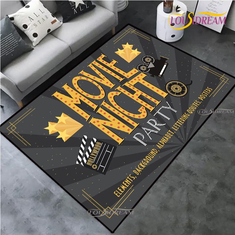 Movie Night Clapboard Area Rug Home Theater Film Art Rugs Cinema Carpet Non-Slip Home Decoration for Bedroom Living Playing Room