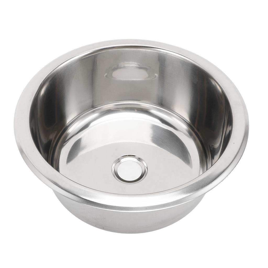 Round RV Sink Stainless Steel Kitchen Bar Single Bowl Sink with 40mm Drainage for Boat Caravan Campi