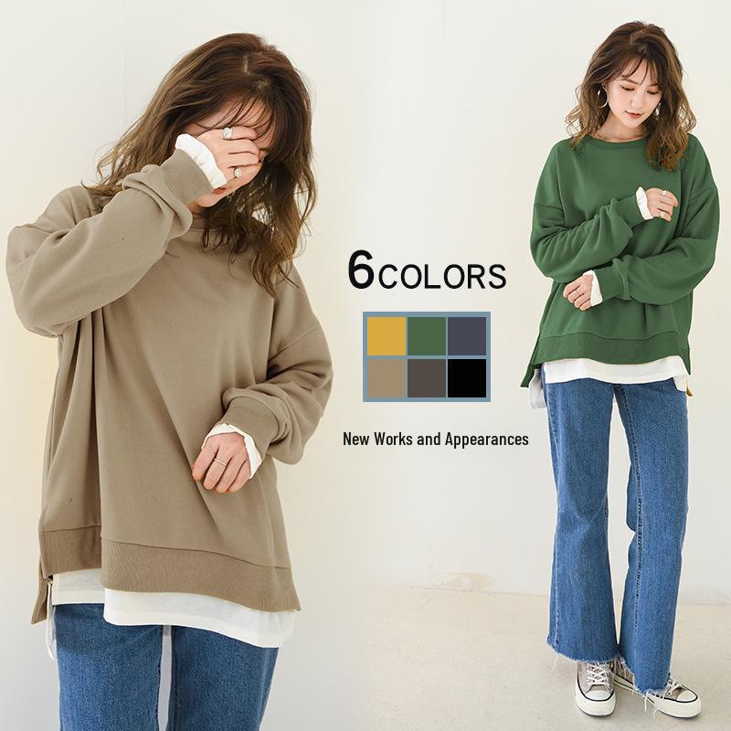 Dámské 2021 Jaro/Podzim Froté Dvoudílný Styl Středně Dlouhé Volné Ležérní Trendy Mikiny Pulovry, K dispozici Plus Size.