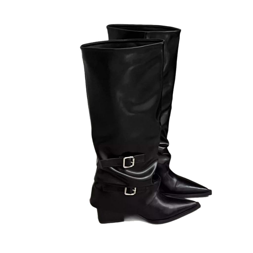 Square Heel Pointed Brown Maillard Tall Knight Boots Women's Shoes 2025 Spring Autumn Winter Pant Boots Long Boots