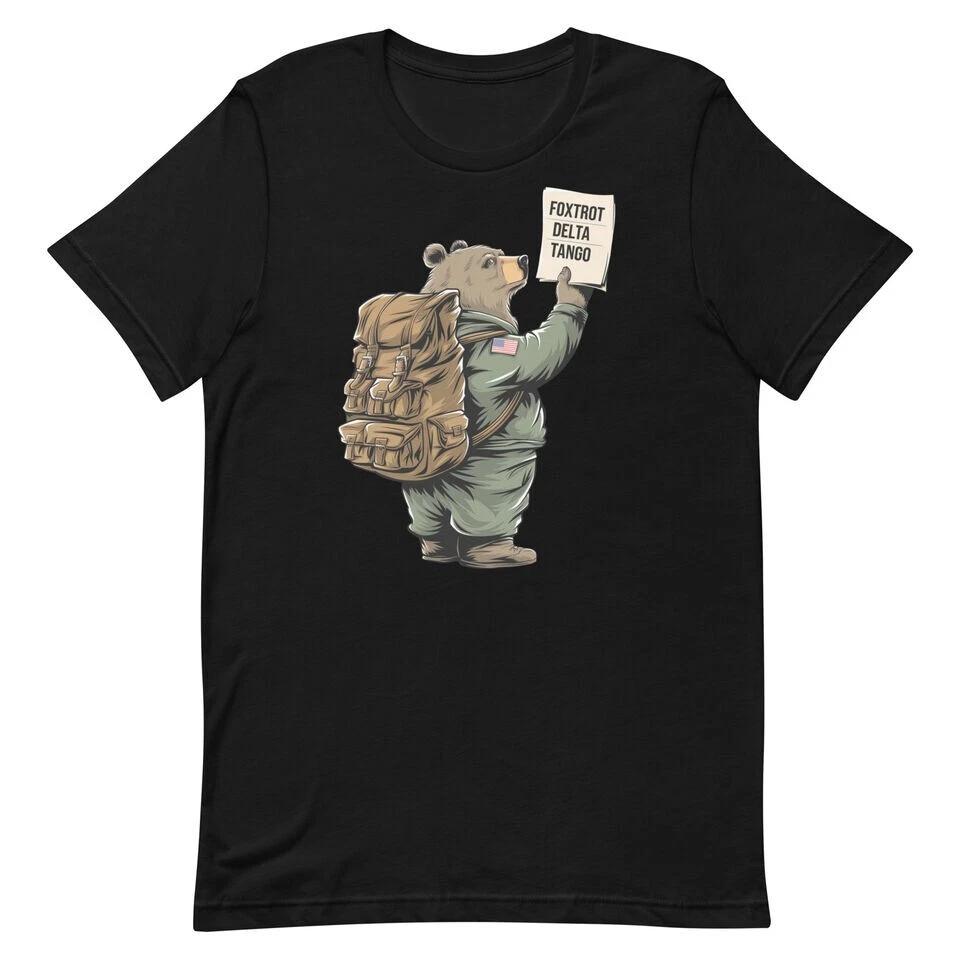 Funny Military Bear Foxtrot Delta Tango Anti Trumpp Unisex Black T-Shirt L