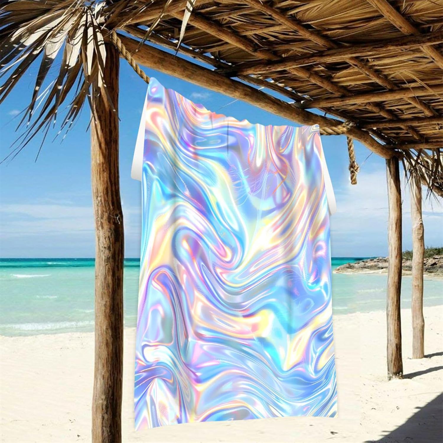 Beach Towel Oversized Holographic Pattern Super Absorbent Quick Dry Towel for Kids & Adults, Beach Accessories