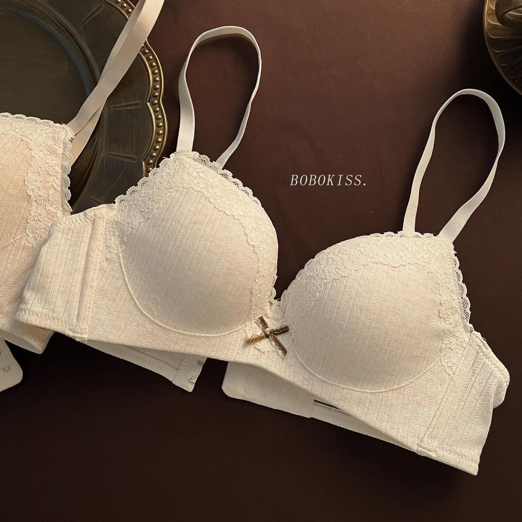 Sweet Girl Lace Edge Sexy Underwear Women's Small Breasts Gather and Show Big Anti-sagging Bra Women's Cotton Chest Without Steel Ring