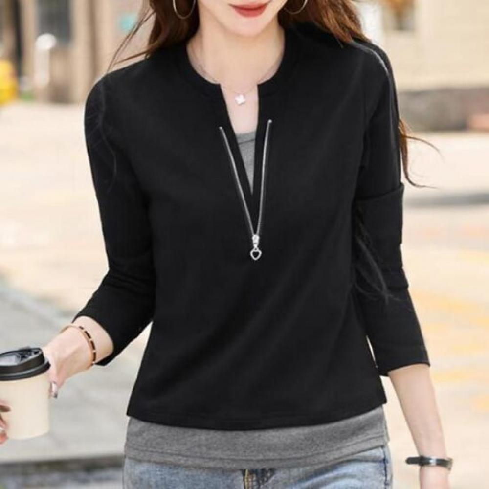 Navava Women Daily Casual Zipper PoinT Long Sleeve T shirT nT3190