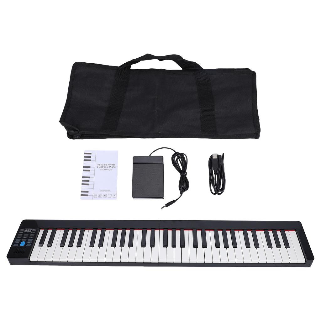 Piano Numérique Pliable 61 Touches Clavier Électronique avec Pédale de Sustain Sac de Transport Portable Écran LCD Rechargeable 128 Timbres