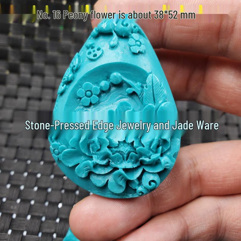 Imitation Jade and Turquoise Guanyin Buddha Peony Necklace Pendant
