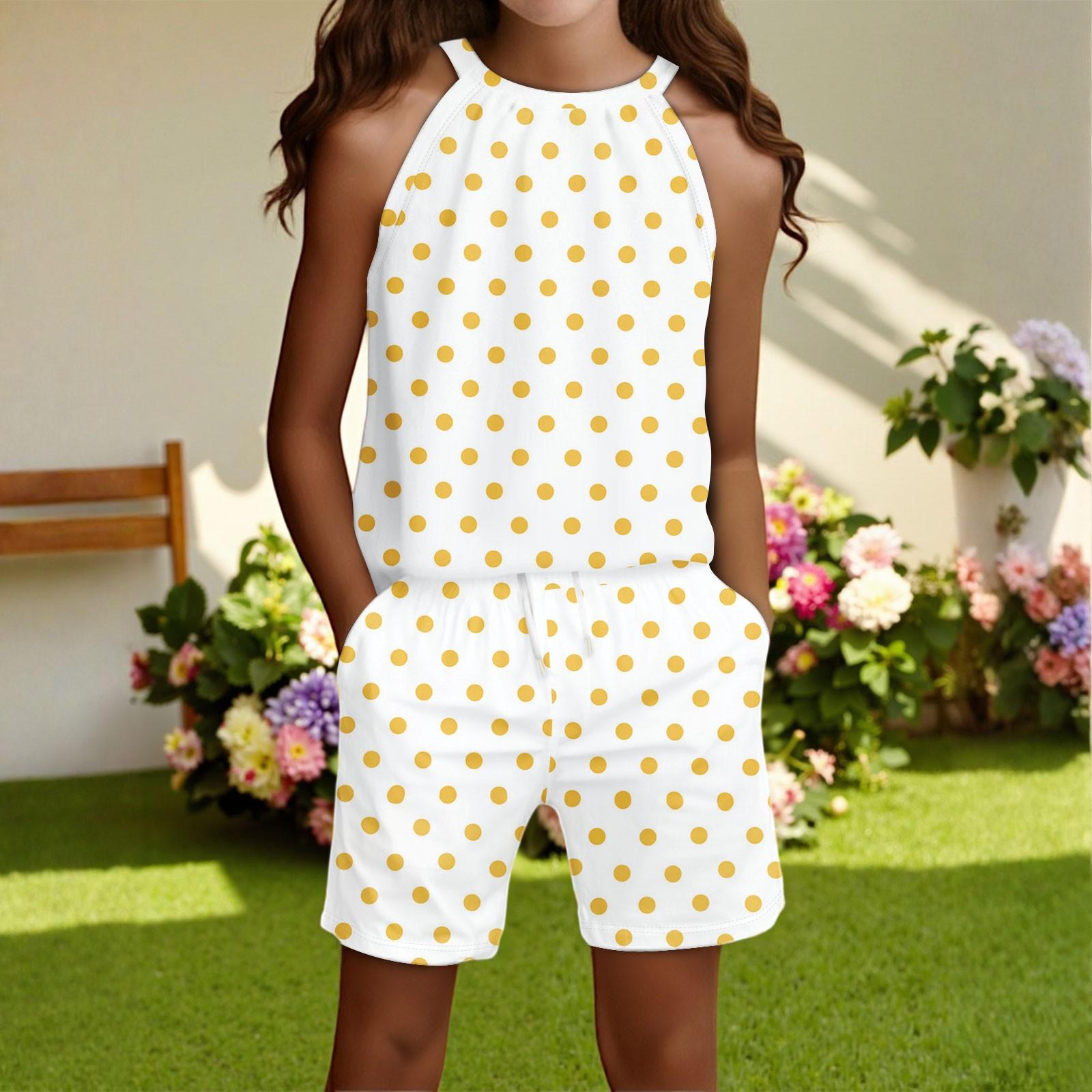 

Детский повседневный модный комплект: топ без рукавов с круглым вырезом и шорты 160 жёлтый