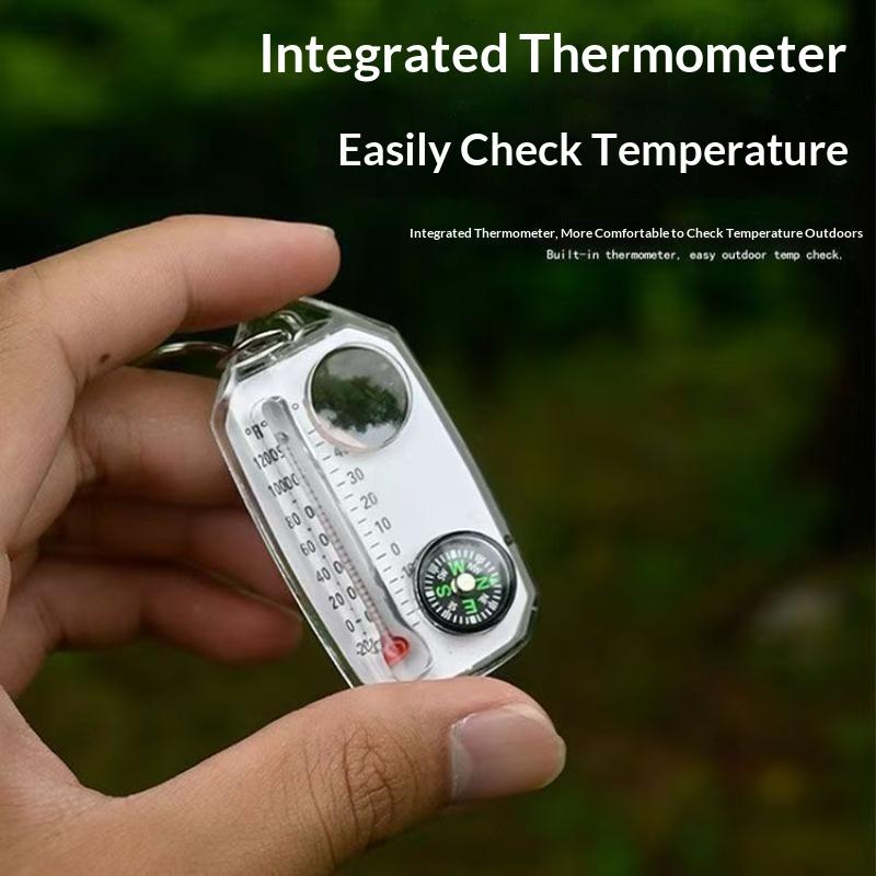 3 In 1 Mini Compass Keychain Portable Outdoor Thermometer Magnifying Glass Luminous Direction Finder For Outdoor Hiking Camping