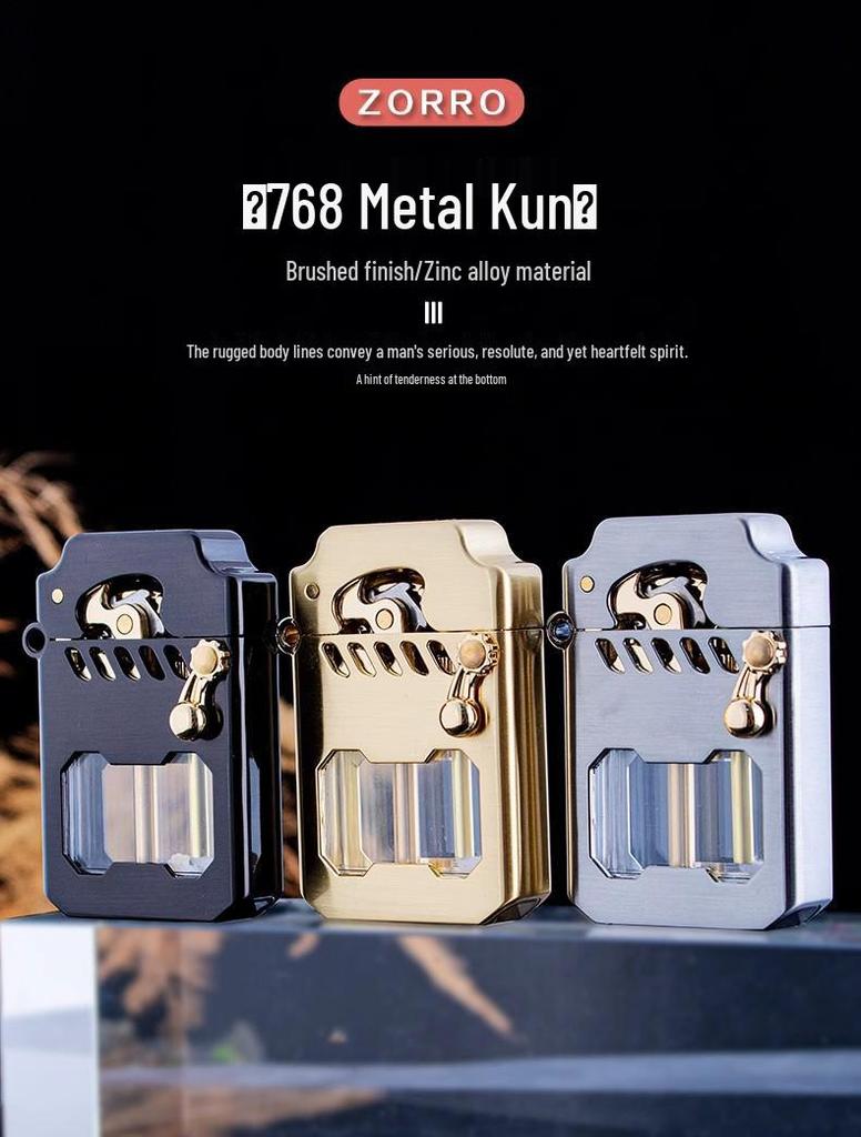 Zorro Cyber Mecha Kerosene Lighter with One-Key Ejection and Transparent Rocker Arm - Classic Gift for Men