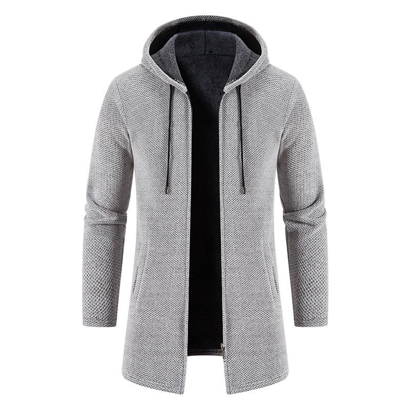 Cárdigan con Capucha para Hombre Otoño Invierno Abrigo Suéter Medio a Largo Suelto Chaqueta Suéter Cortavientos Cárdigan de Longitud Media con Capucha y Cremallera Ropa Exterior