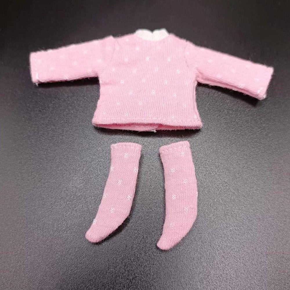 Suits for 1/12BJD Dolls DIY Doll Clothes Cotton Dot Blouse Doll T-shirt Socks Doll Cotton T-shirt