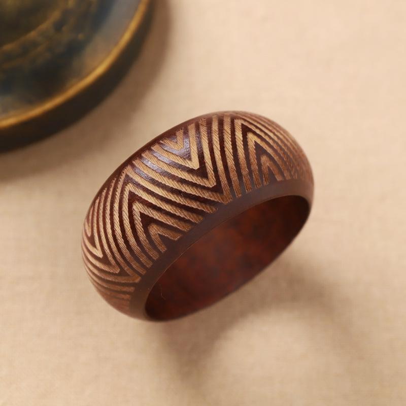 Retro breites Holzarmband - Chinesischer ethnischer Stil Handring - Holzschnitzerei Armband