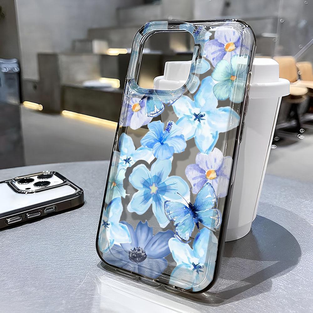 Blue Flowers Phone Case For Iphone 17 16 15 14 Plus 13 12 11 Pro Max Back Cover 16 17 Air Soft Phone Case Cover Shell