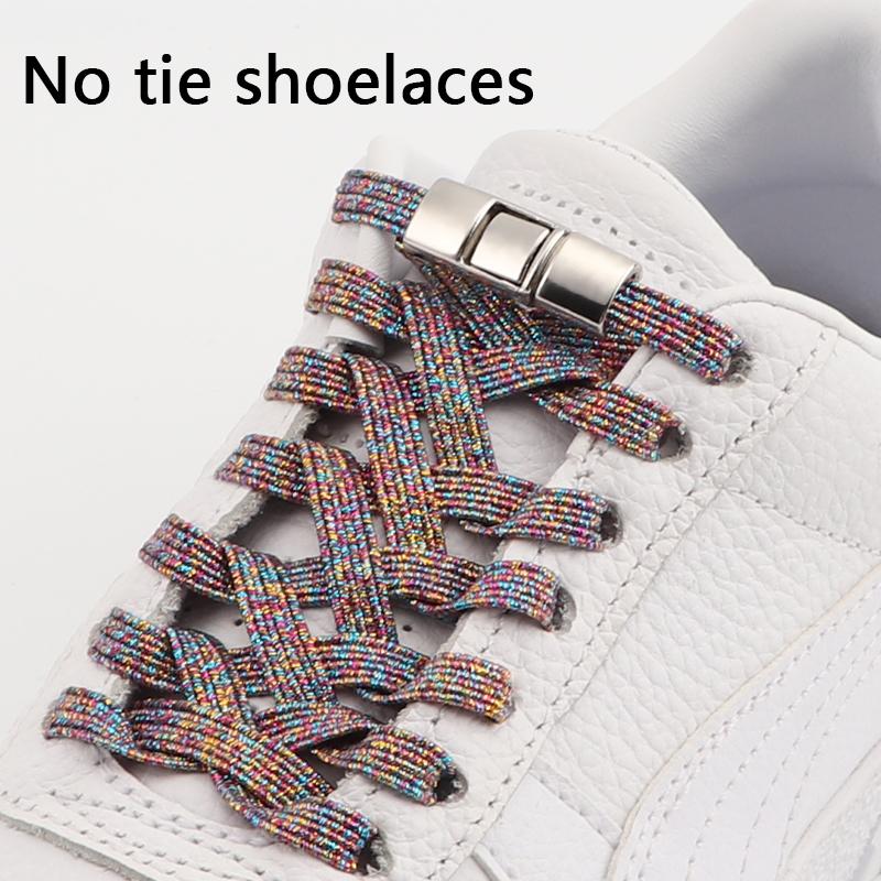 Lock Shoe laces without ties Elastic laces Sneakers Kids Adult Flat No Tie Shoelaces Rainbow Glitter Shoelace Shoes Accessories