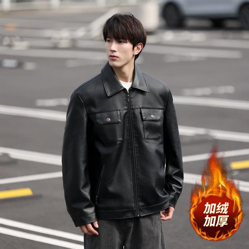 Spring and Autumn Men's Leather Jacket d Short Lapel Fashion Leather Jacket Men's