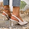 Spliced Flannelette Wrapped Sandals Summer New Pointed Toe Shallow Mouth One Strap Anti-slip Wear-resistant High Heels
