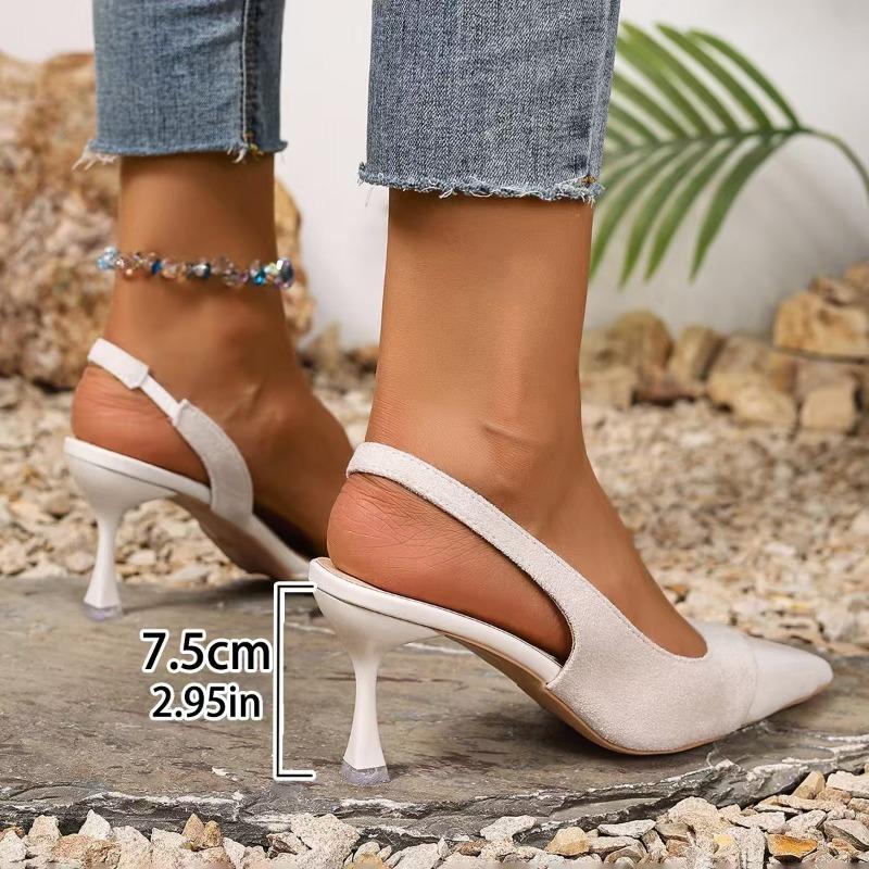 Spliced Flannelette Wrapped Sandals Summer New Pointed Toe Shallow Mouth One Strap Anti-slip Wear-resistant High Heels