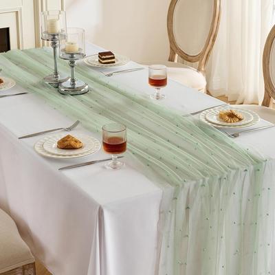 Pearl Table Runner Boho Tulle Rustic Sheer Lace Fabric Centerpieces for Wedding Arch Birthday Party Bridal Veil Baby Shower Dect