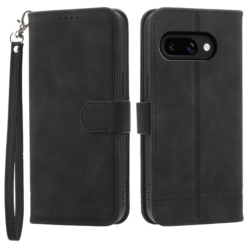 DIERFENG DF-03 For Google Pixel 9a Leather Case Lines Imprint Wallet Phone Cover
