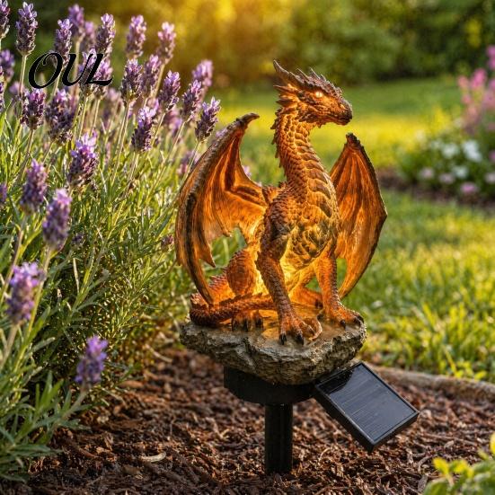 Solar Landscape Lighting Garden Light, Dragon Savage Statue, Wild Man Sculpture, Resin Decor Outdoor Night Light for Patio Yard Courtyard Warm Lantern
