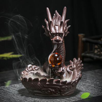 Ceramic Dragon Incense Burner Backflow Smoke Censer Holder Décor