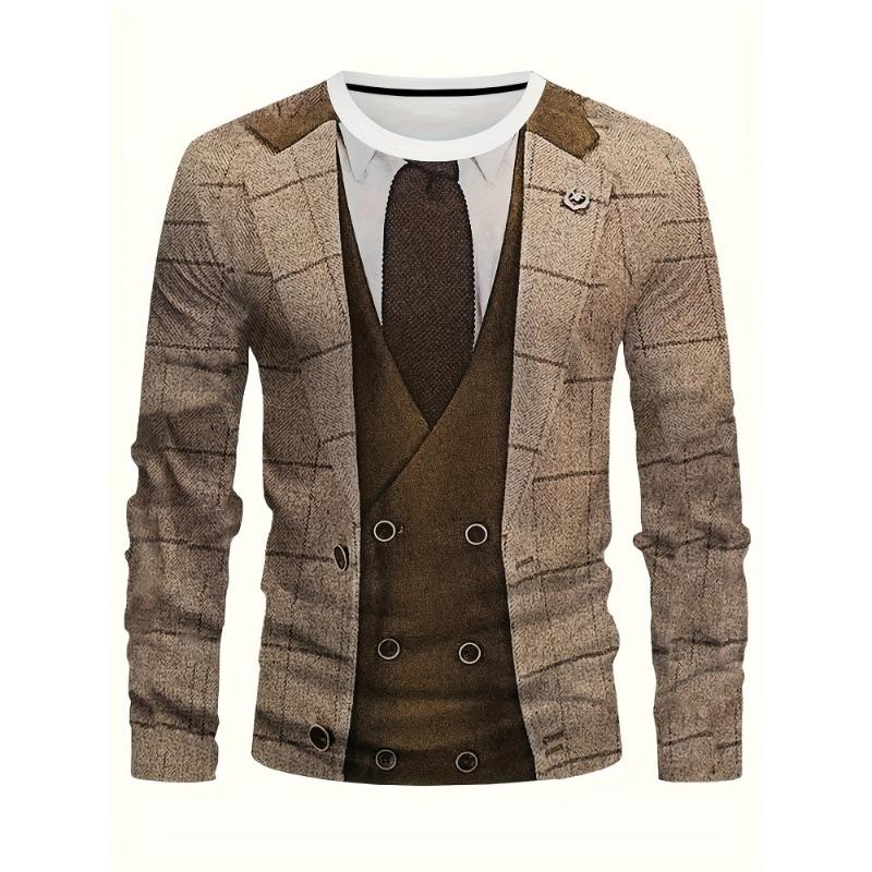 New Autumn Men Round-neck Casual Streetwear Loose and Fashionable Sportswear Letter-patterned Creative Long-sleeved T-shirt