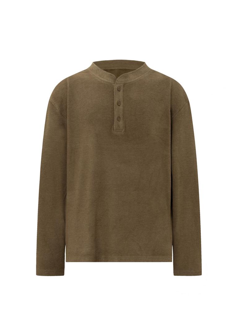 Unisex Retro Wool Henley Long Sleeve T-Shirt - Loose Fit Autumn Base Layer