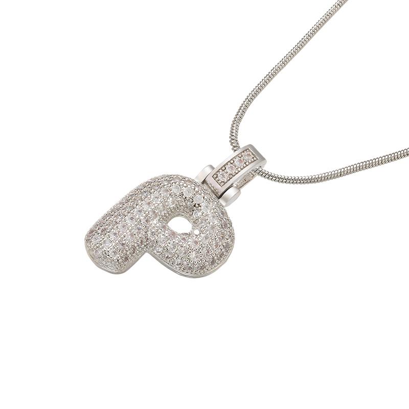 ZHUKOU Silver color Bubble initial letters necklaces 26 letters pendants necklaces for women Brass CZ Jewelry VL34