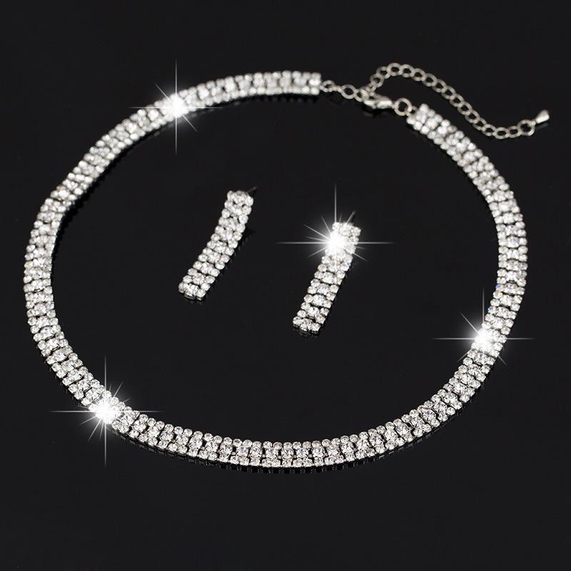 Factory Direct Sales Korean Style Exquisite Sweater Chain Rhinestone Necklace Earrings Two-Piece Set Valentine's Day Gift N174