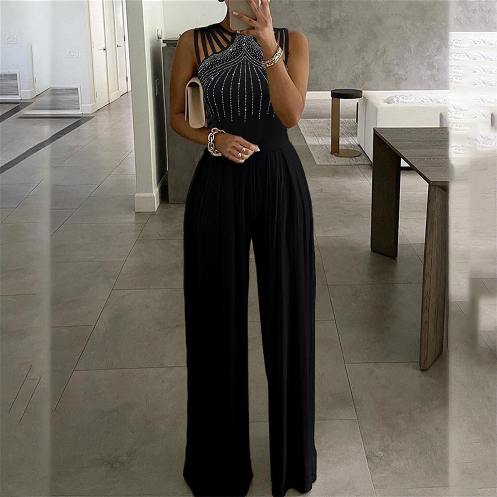 

Жіночий комбінезон-майка без рукавів із круглим вирізом із суцільної цегли XXXXXL чорний