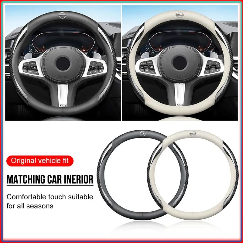 Leather Carbon Fiber Car Steering Wheel Cover Accessories For Nissan Nismo 350Z 370Z GTR Almera Tiida Juke Teana Qashqai Tiida Sylphy X Trail T30 T32