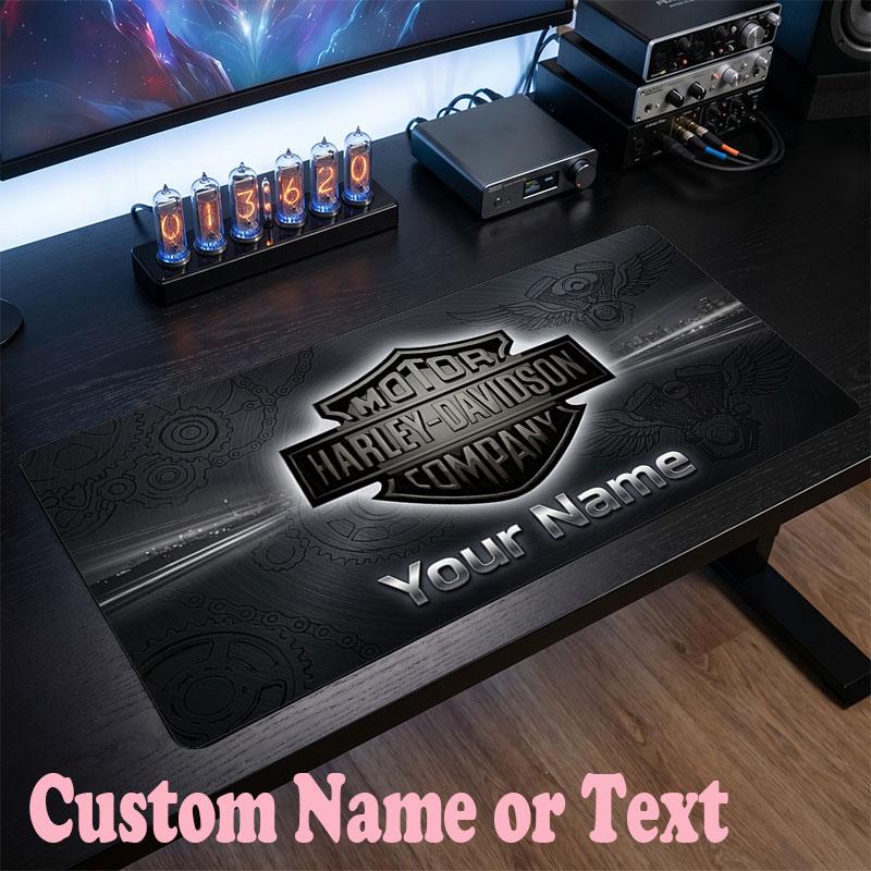 Harley-Davidson Personalisiertes Namens-Text-Mauspad, Große Schreibtisch-Mausmatte, Personalisierte Home-Office-Geschenkidee 30cmx60cm gray