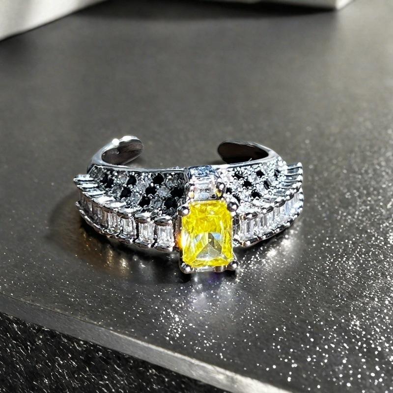 Niche Design Exquisite Imitation Chalcedony Moonstone Series Ring High-End Light Luxury Full Of Diamonds Zircon Accessories