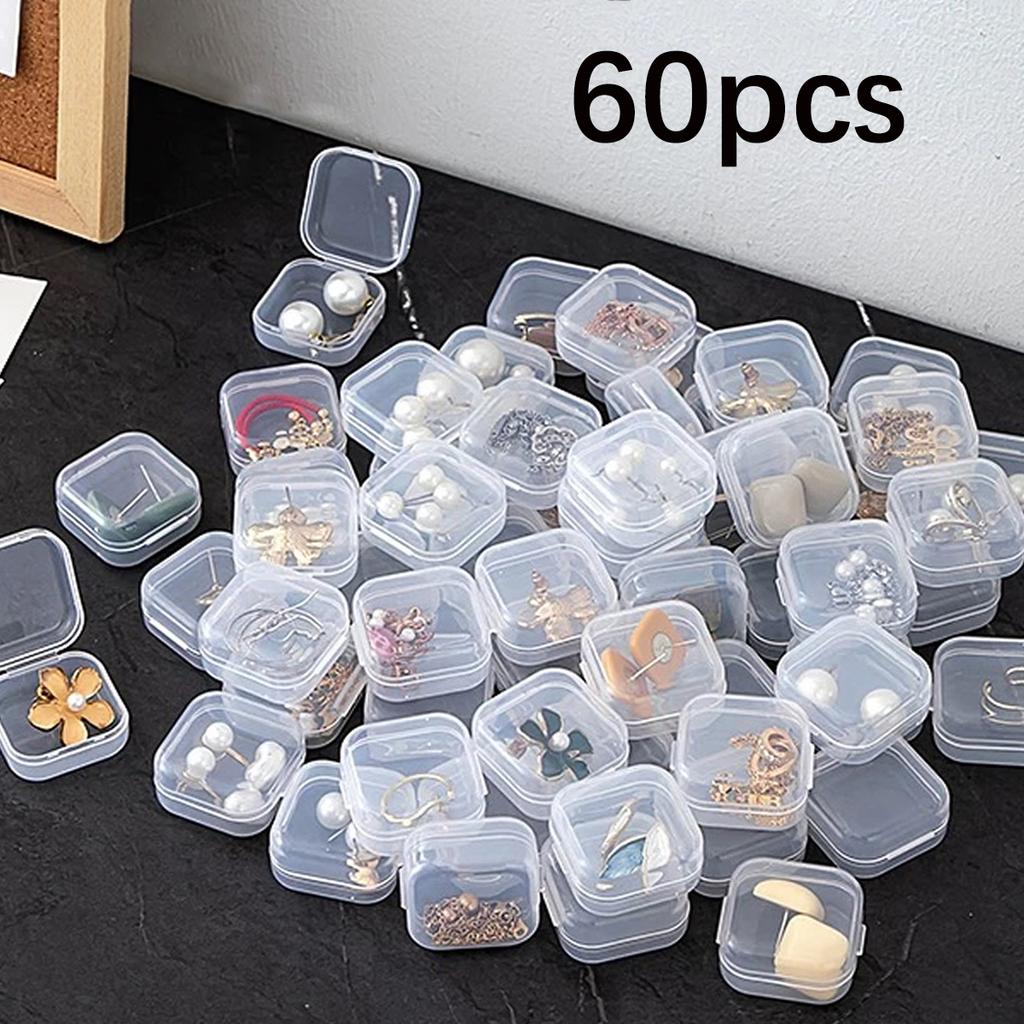 קופסת אחסון מרובעת מיני פלסטיק שקוף מכסה מתקפל קופסה קטנה לכדורים תכשיטים עגילים אבק אריזות אחסון קופסאות