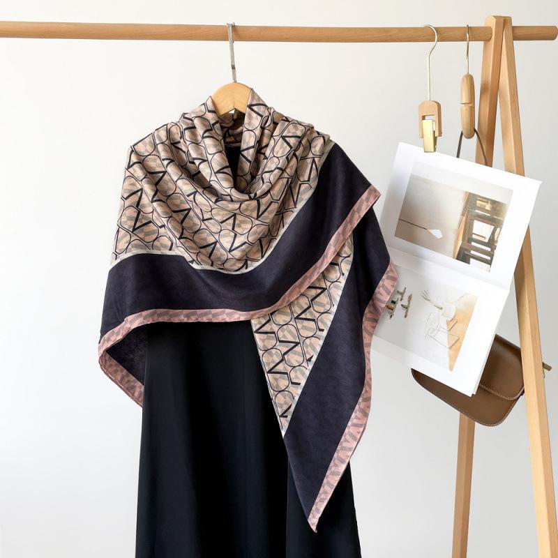 Silk Scarf Big Square Scarf for Women's Spring New High-end Touching Double-sided Digital Printed Shawl Scarf