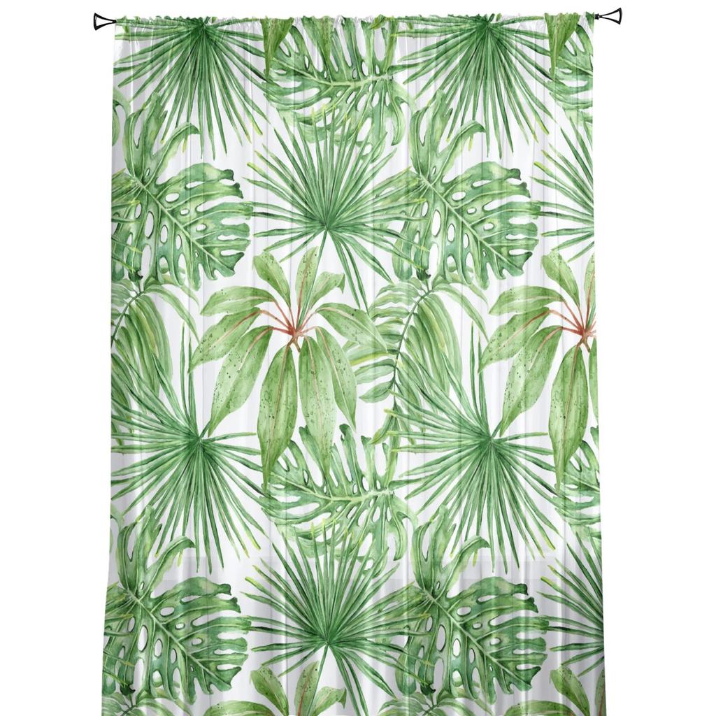 Green Flower Plant Leaves Window Treatment Tulle Modern Sheer Curtains for Kitchen Living Room the Bedroom Curtains Decoration