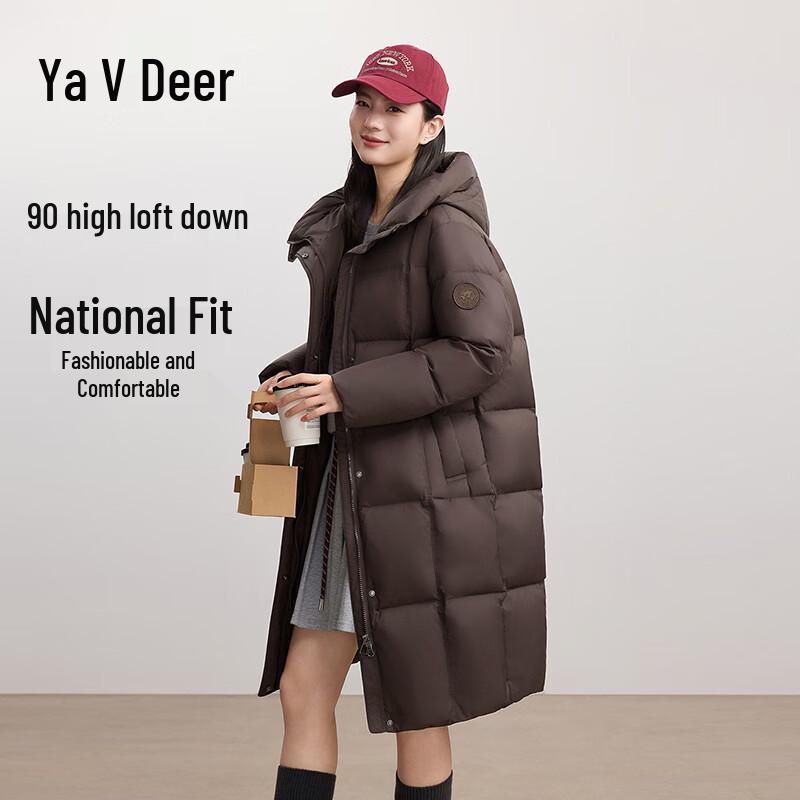 Yalu Damen Kapuzen-Langmantel Winter Daunenmantel Überknie