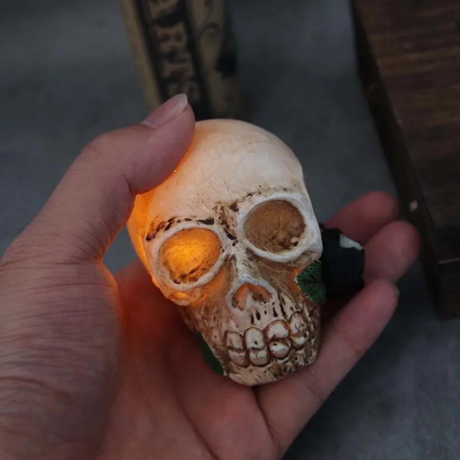 Halloween Skull Decoration Flower Rose Glowing LED Skull Shape Decoration Desktop For Terror Skull Party Home Outdoor Decor
