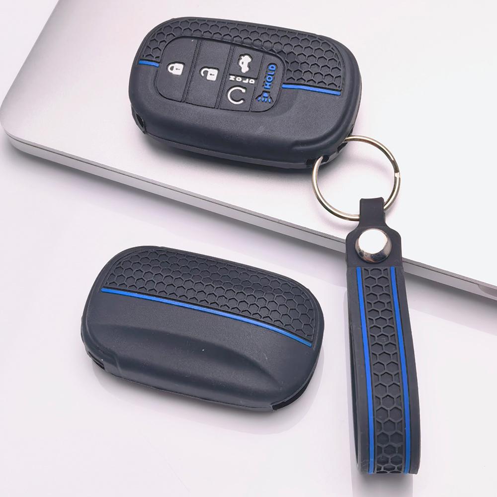 Soft Silicone Car Key Ring Strap for Honda Fit Civic Accord Inspire HRV CRV Pilot Odyssey ZR Honeycomb Texture Racing Stripe Key Ring Holder Protector